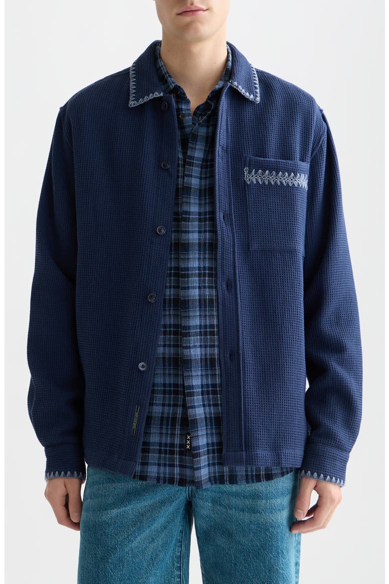 Waffle Texture Cotton Button-Up Shirt, Main, color, PAGEANT BLUE