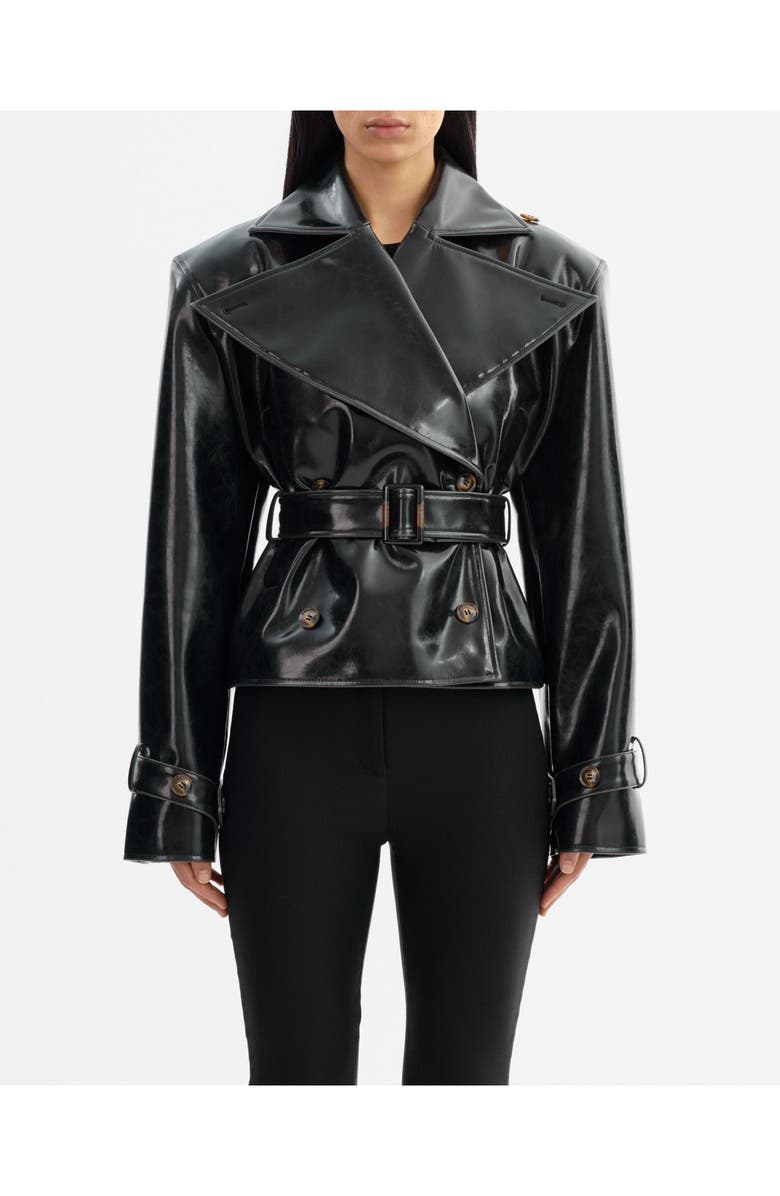 LAMARQUE Delania | Faux Leather Cropped Trench Coat, Main, color, Black