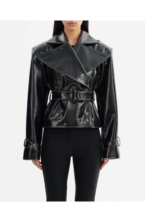 Delania | Faux Leather Cropped Trench Coat