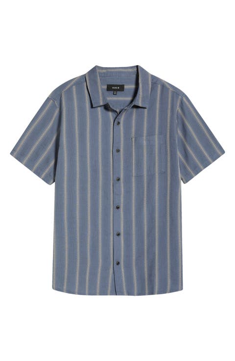 Crosswinds Short Sleeve Cotton Blend Dobby Button-Up Shirt