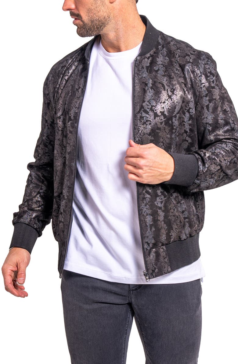 Maceoo Ascension0010 Foil Print Leather Jacket, Alternate, color, Black