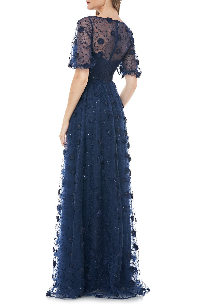 Carmen Marc Valvo Infusion 3D Embroidered Lace Gown, Alternate, color, 