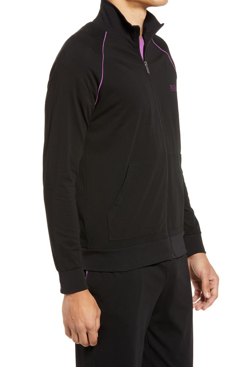 HUGO BOSS Zip Front Stretch Cotton Sweatshirt, Alternate, color, BLACK