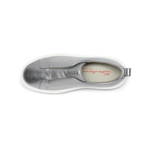 Santoni Silver Laminated Leather Slip-on Sneaker In Silver