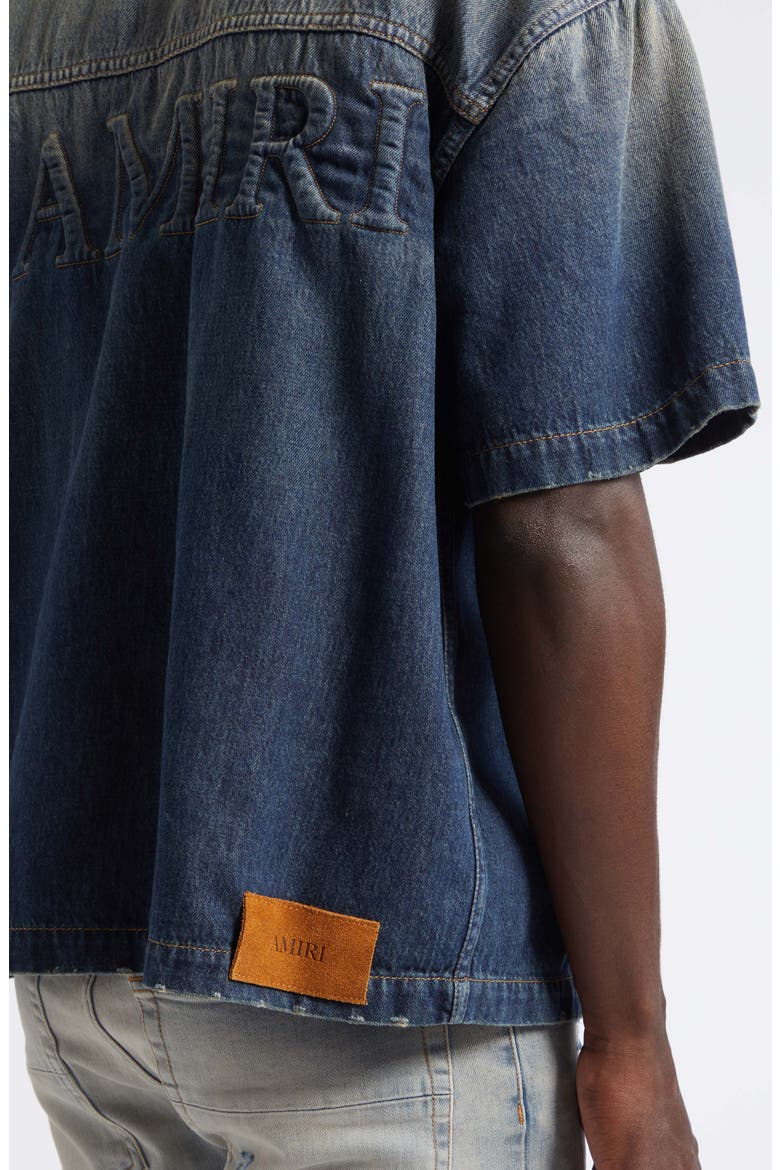 3D Logo Short Sleeve Snap-Up Denim Shirt, Alternate, color, SANDSTONE