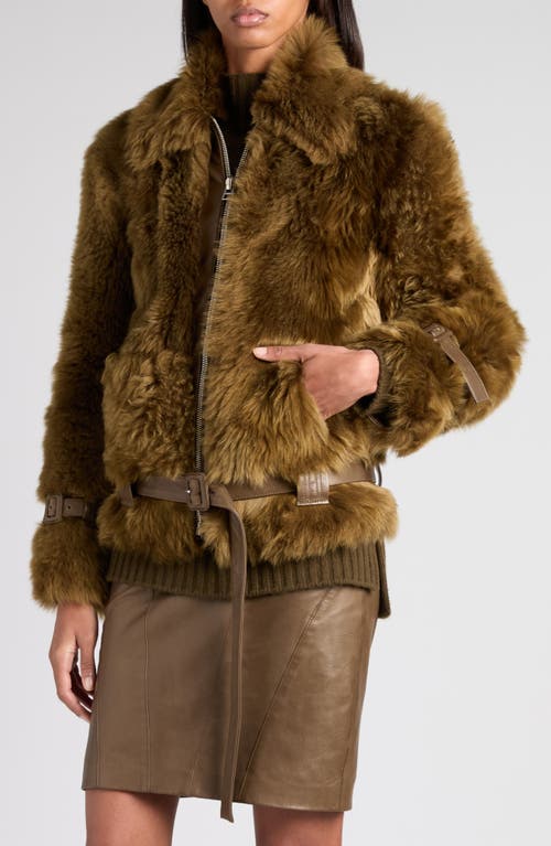 Tom Ford Women Brown Jacket With Adjustable Belt On The Waist In Fur Woman In Green