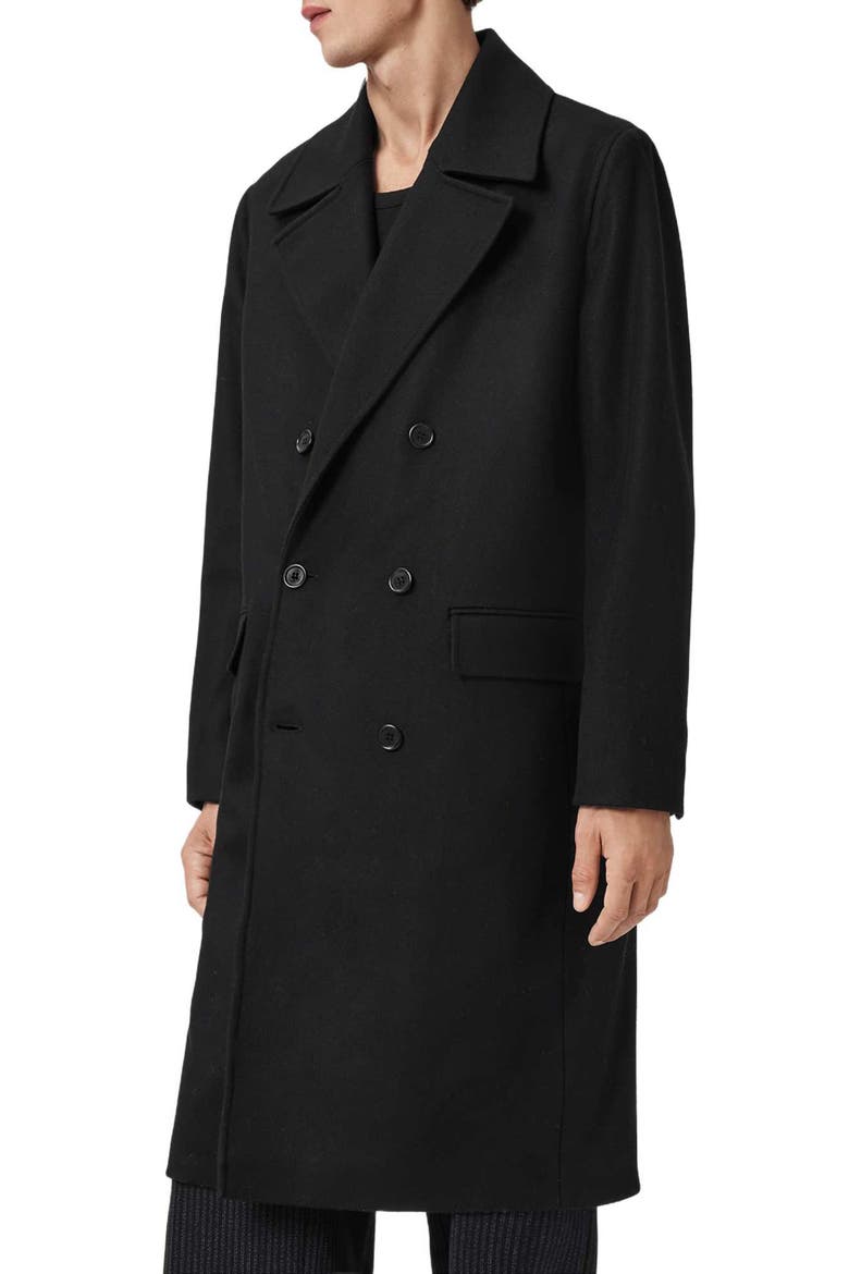 Curran Double Breasted Wool Blend Topcoat, Alternate, color, BLACK