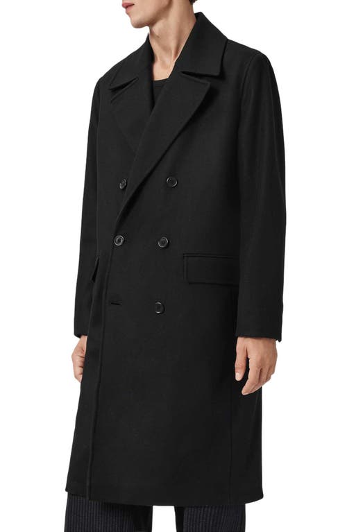 Allsaints Mens Black Curran Double-breasted Wool-blend Coat In Gray