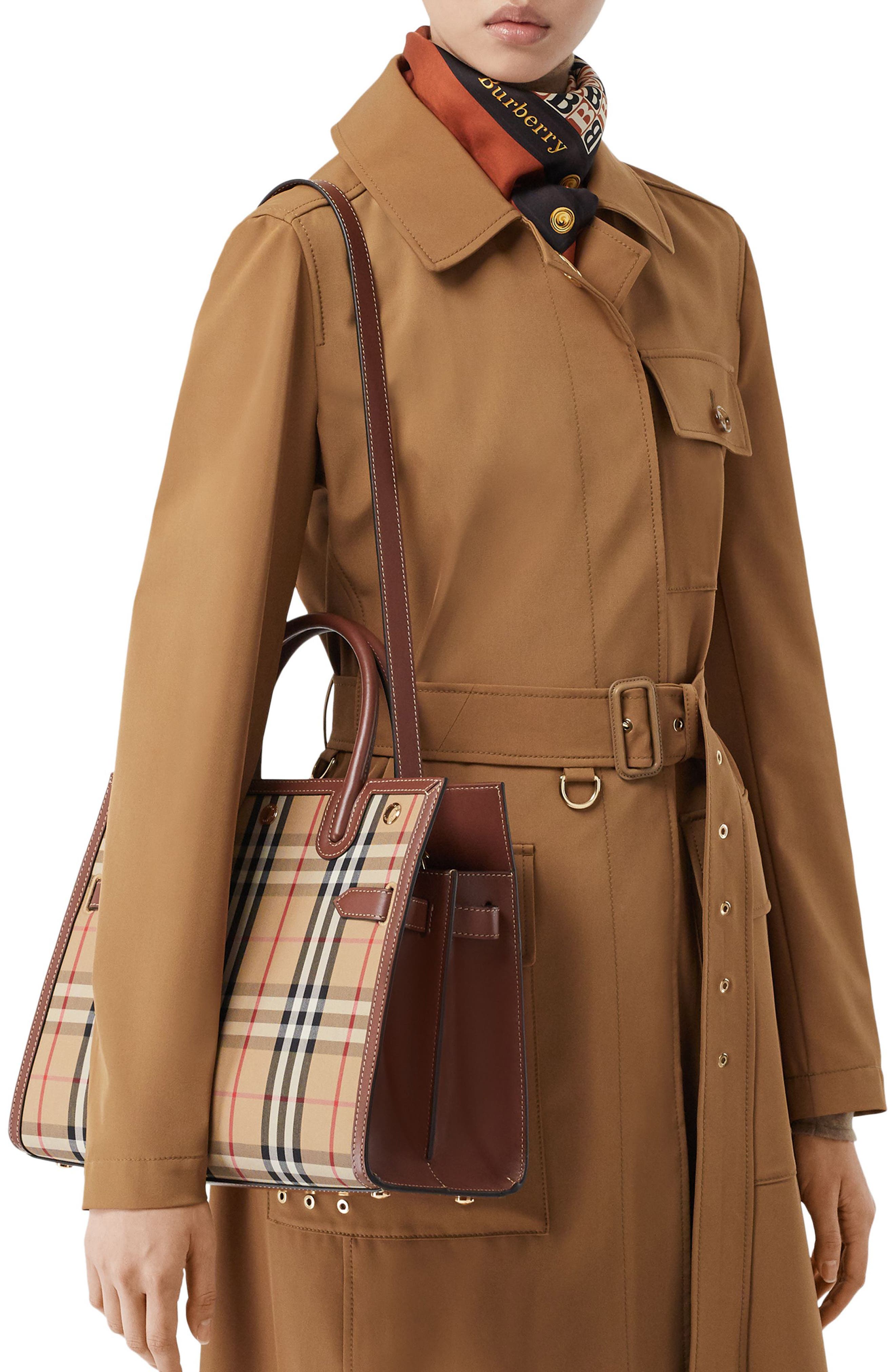 Burberry Small Title Check Double Handle Canvas & Leather Bag, Alternate, color, 