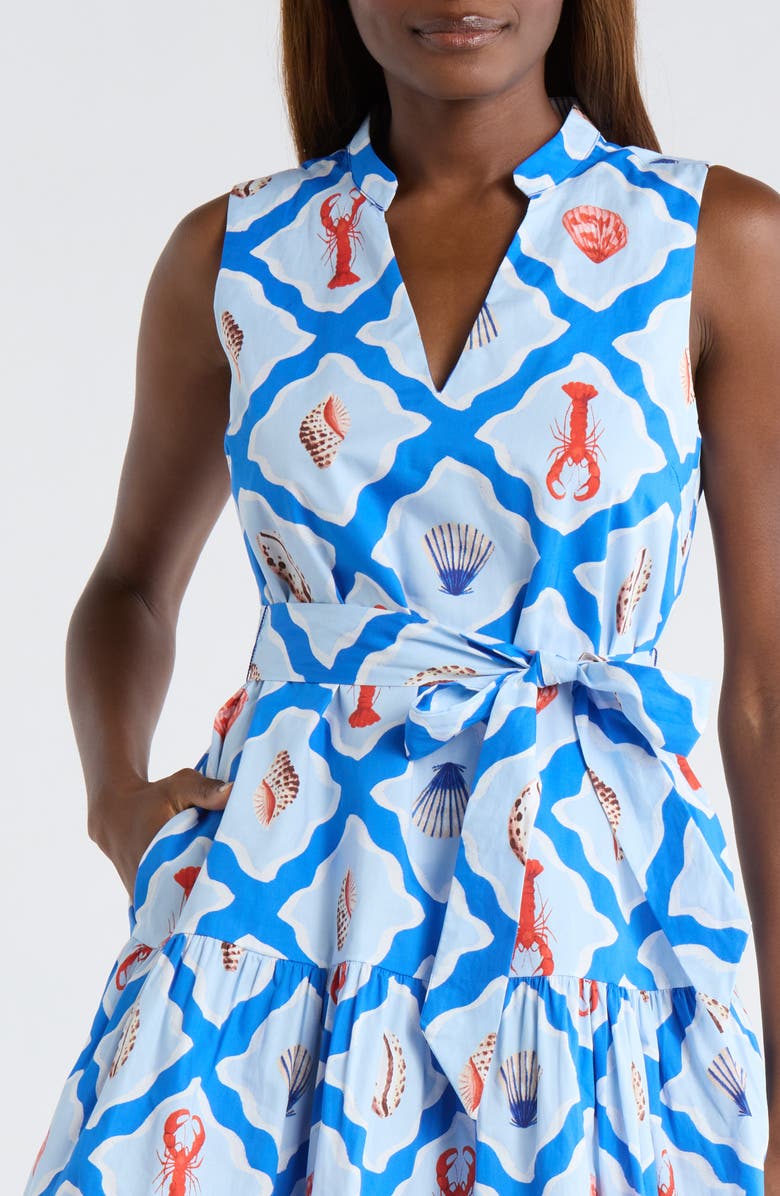 SUGARLIPS Lobster Bay Vilman Tie Waist Sleeveless Minidress, Alternate, color, White Blue-Multi