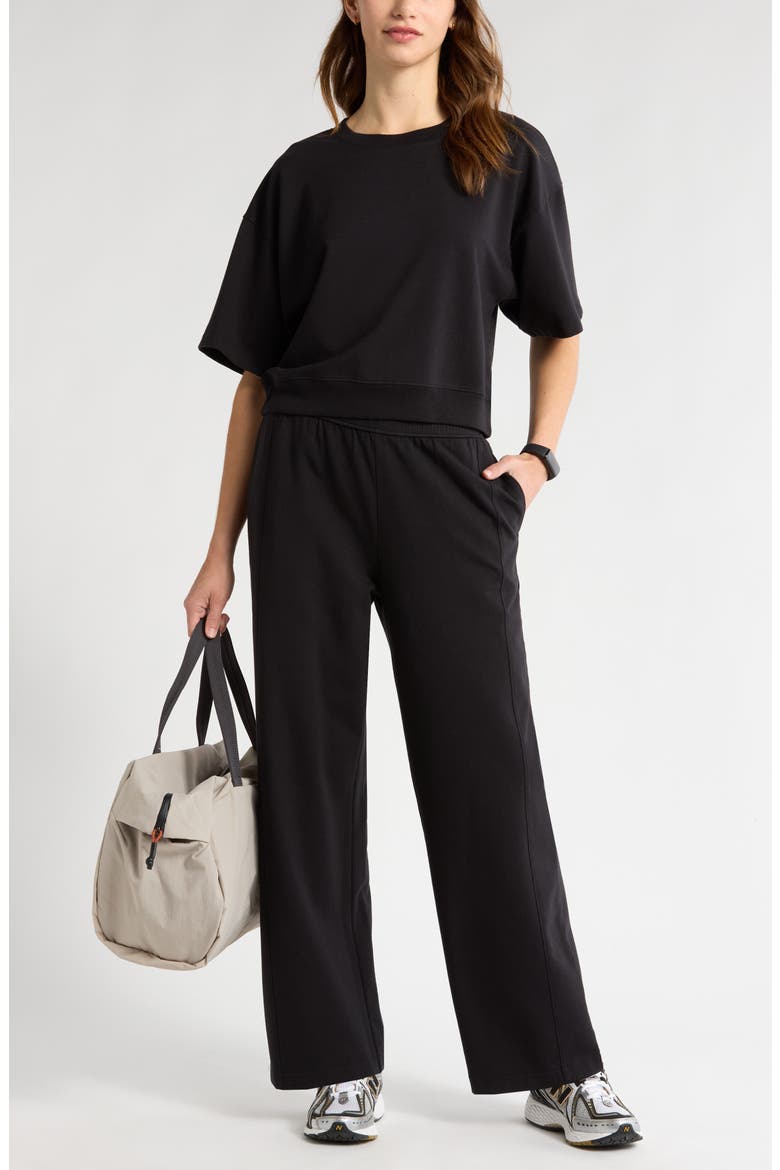 Luxe Terry Wide Leg Pocket Pants, Alternate, color, BLACK