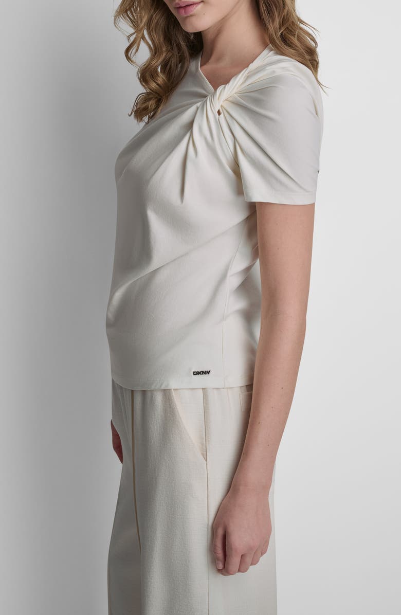 DKNY Twist Neck Cotton Blend Top, Alternate, color,
