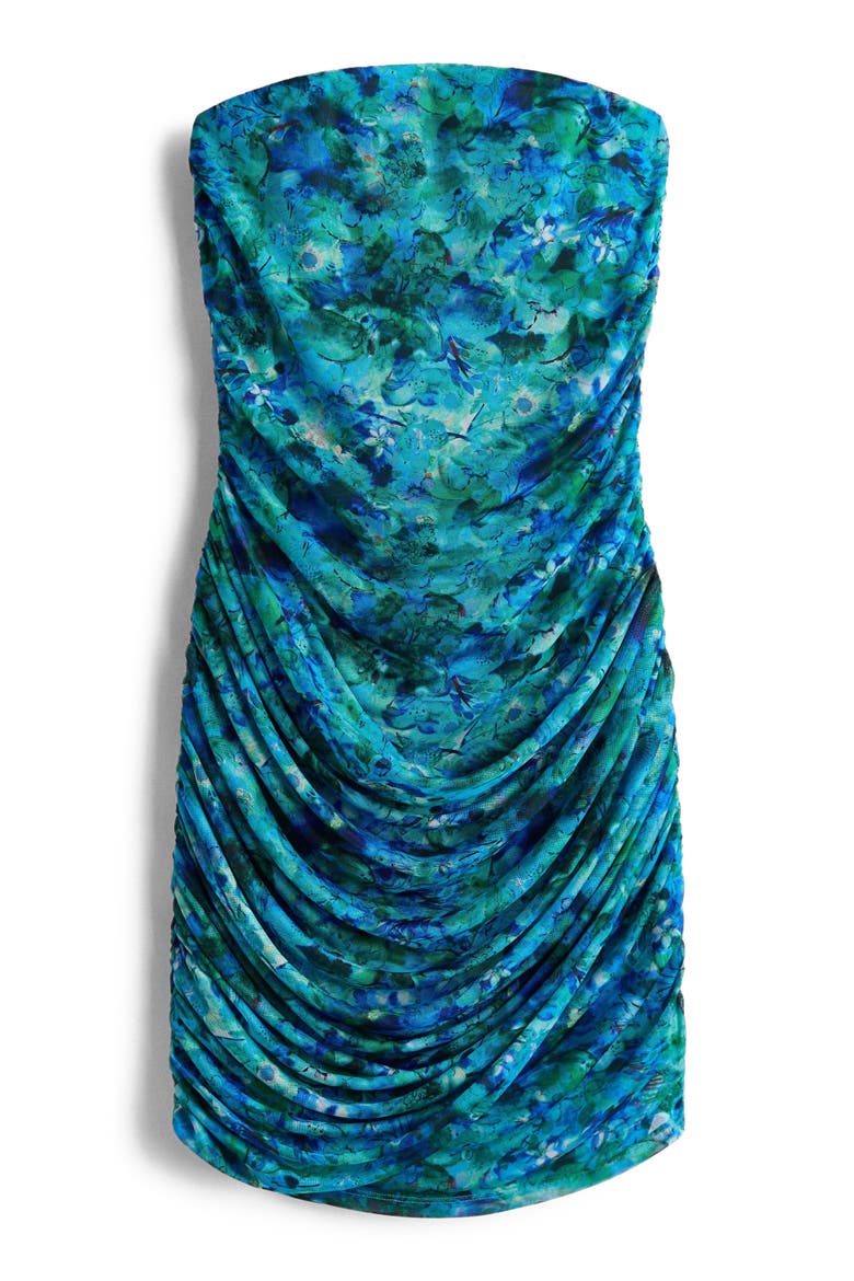 Draped Bandeau Dress, Alternate, color, Turquoise/floral