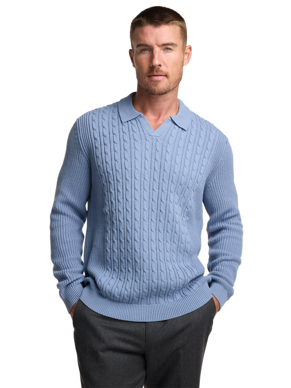 Cotton Cable V-neck Polo - image 4