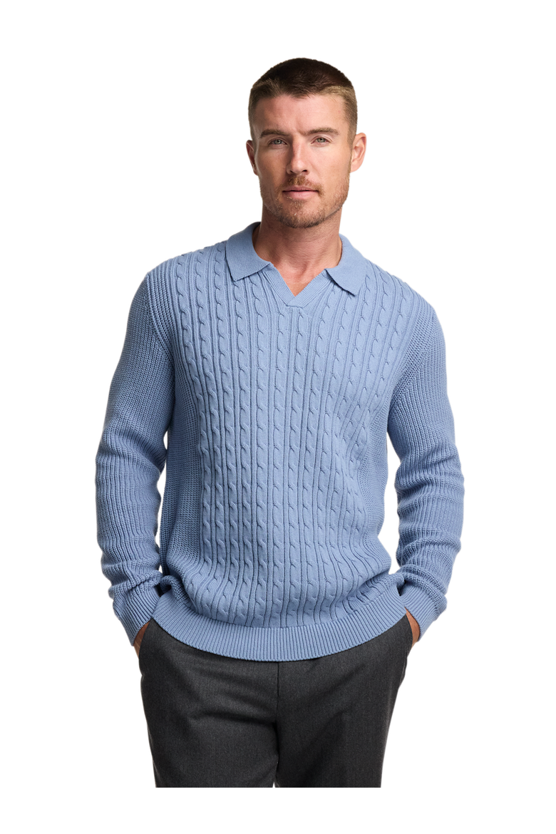 Cotton Cable V-neck Polo, Alternate, color, Blue