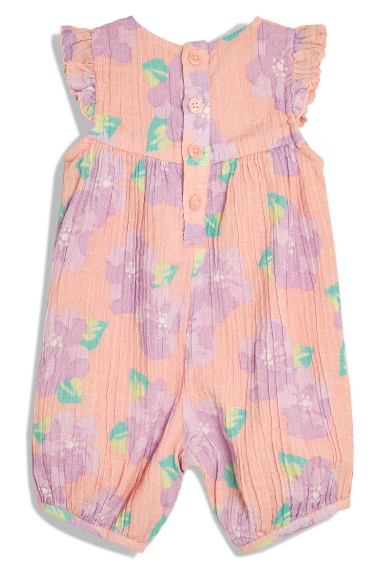 Tropical Floral Cotton Romper & Headband Set, Alternate, color, CORAL