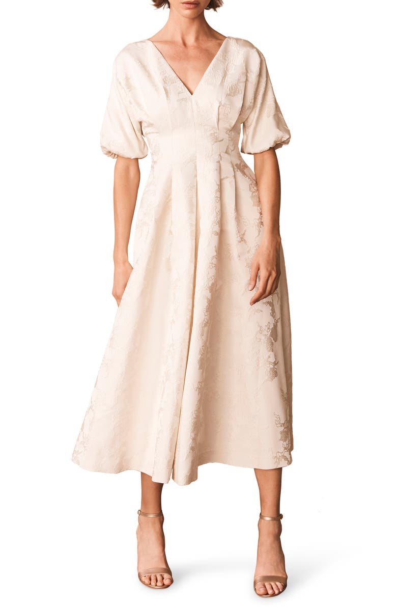 MINT VELVET Jacquard Midi Dress, Main, color, Ivory