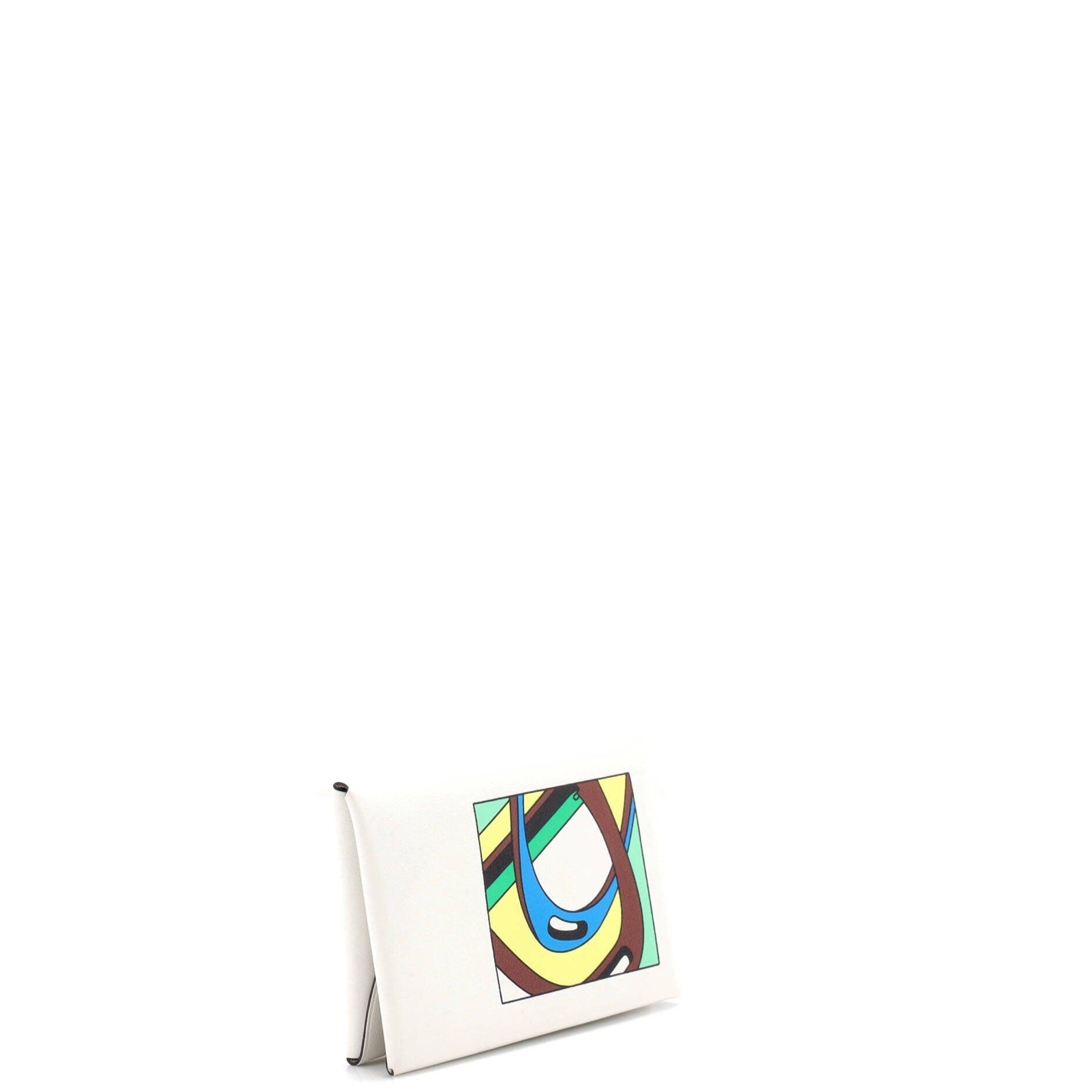 Pre-Owned Hermes Calvi Duo Card Holder Printed Leather, Alternate, color, Blanc