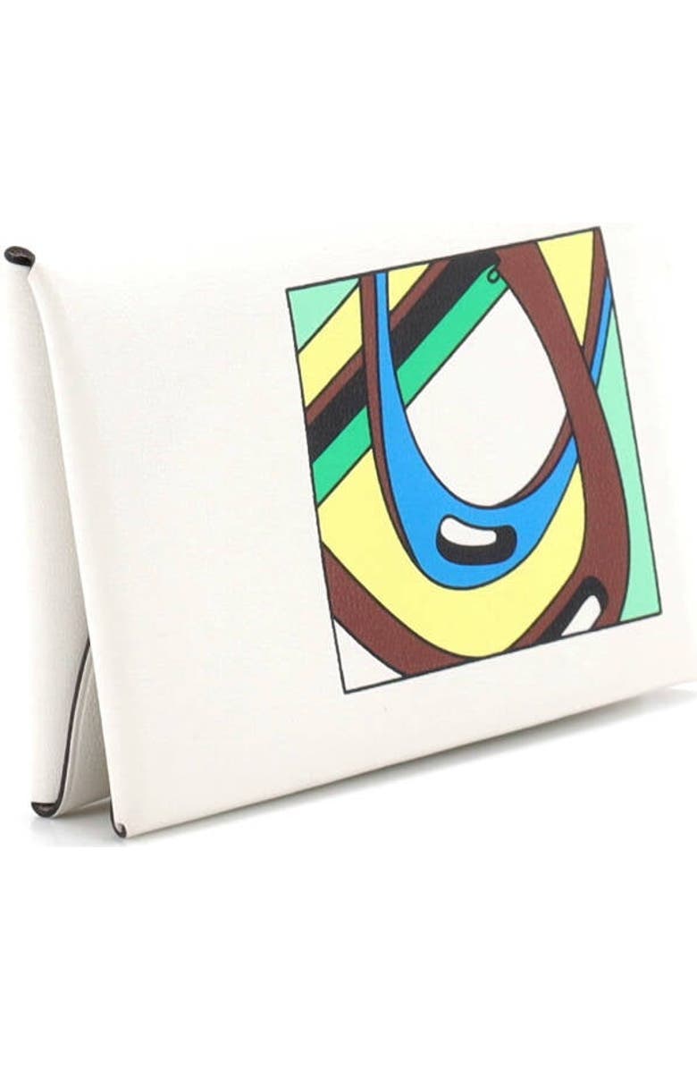 Pre-Owned Hermes Calvi Duo Card Holder Printed Leather, Alternate, color, Blanc