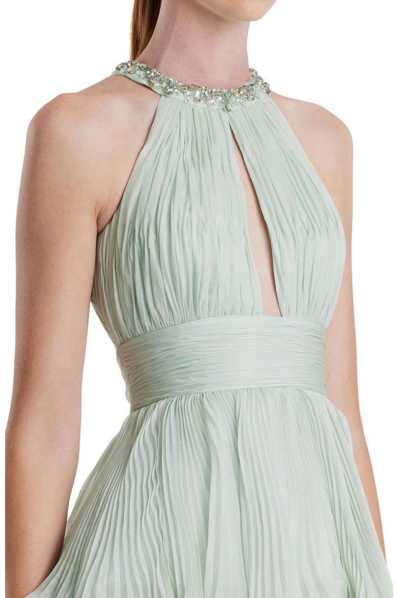 Beaded High-Neck Chiffon Gown with Keyhole Cut-Out & Ruffle Tiered Skirt, Alternate, color, Mint