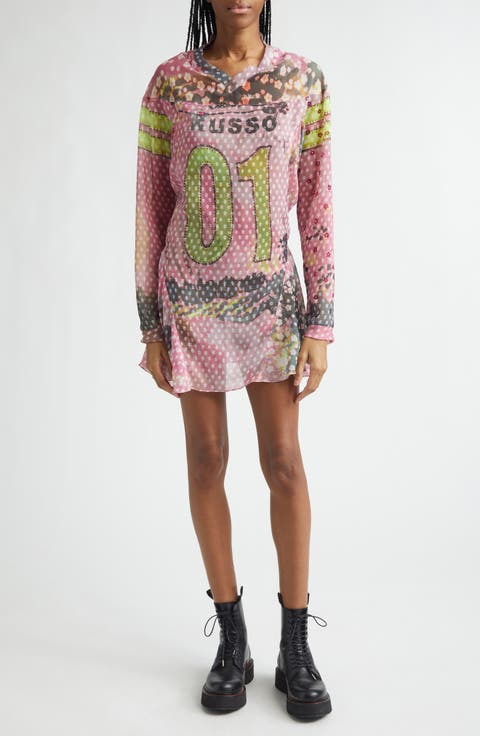 x Petros Studio Print Long Sleeve Chiffon Minidress