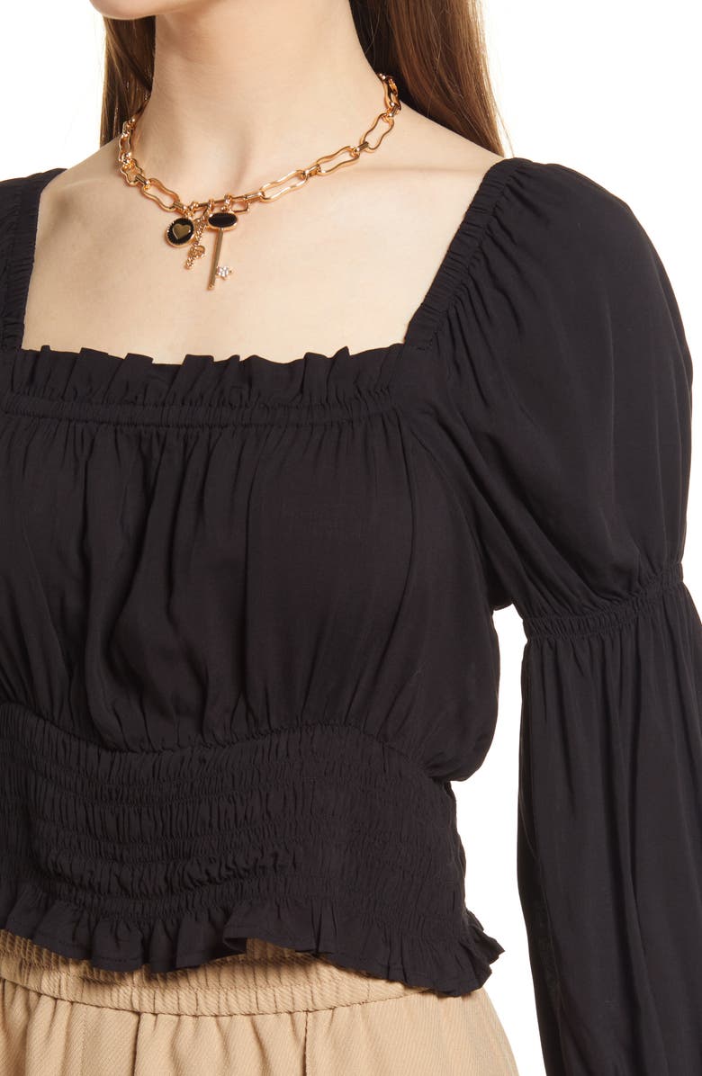 Open Edit Flare Sleeve Smocked Blouse, Alternate, color,