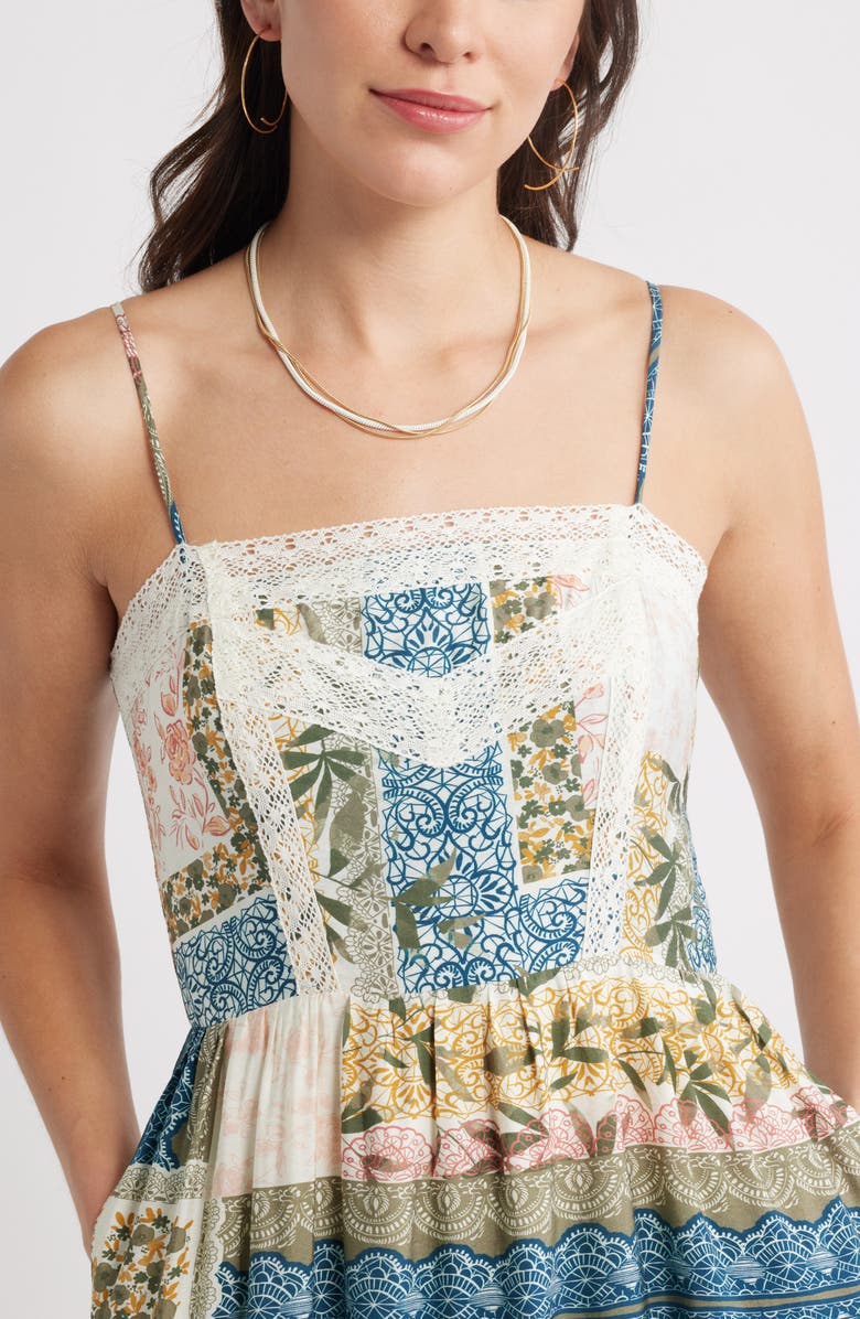 Chelsea28 Lace Inset Patchwork Midi Dress, Alternate, color, Blue Print Mix