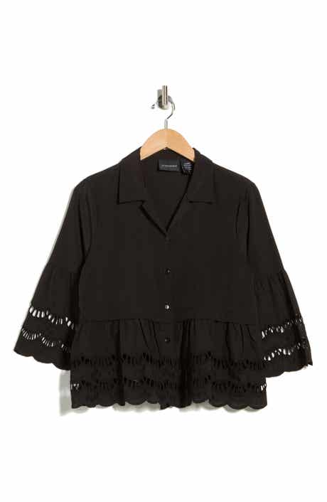 Forgotten Grace Button Front Open Lace Detail Top