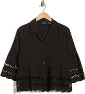 Forgotten Grace Button Front Open Lace Detail Top