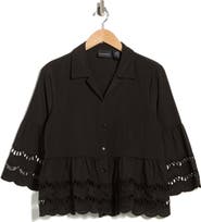 Forgotten Grace Button Front Open Lace Detail Top