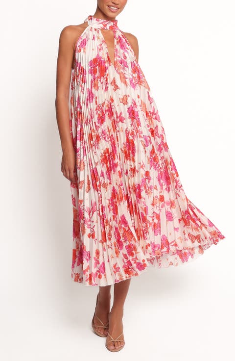 Sirmione Floral Pleated Halter Midi Dress