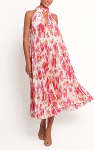 Petal & Pup Sirmione Floral Pleated Halter Midi Dress