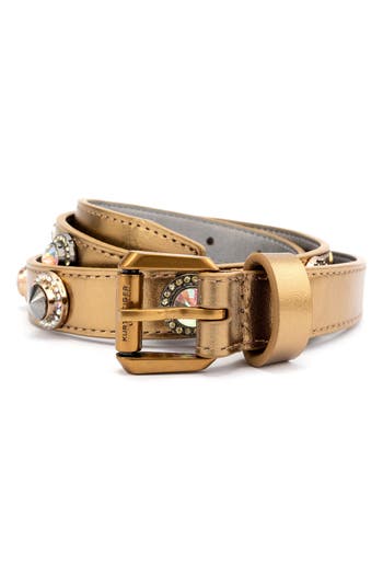 Kurt Geiger London Octavia Studded Leather Belt In Gold