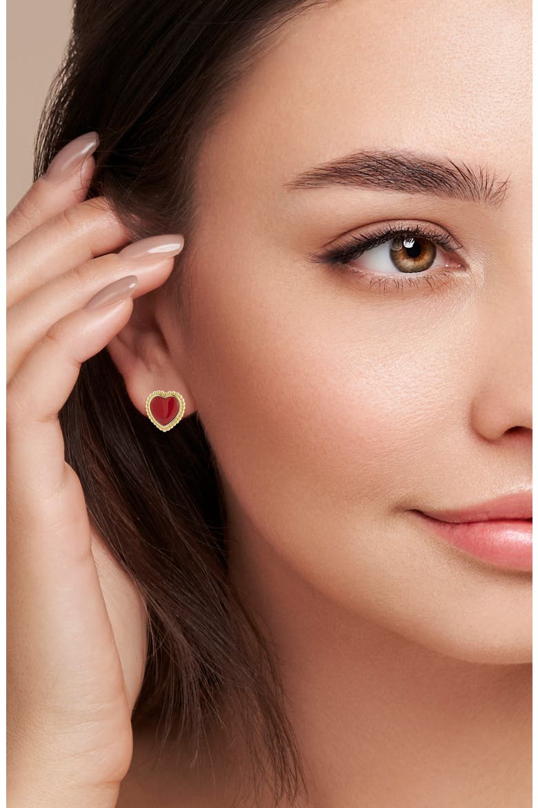 Heart Stud Earrings, Alternate, color, GOLD/RED