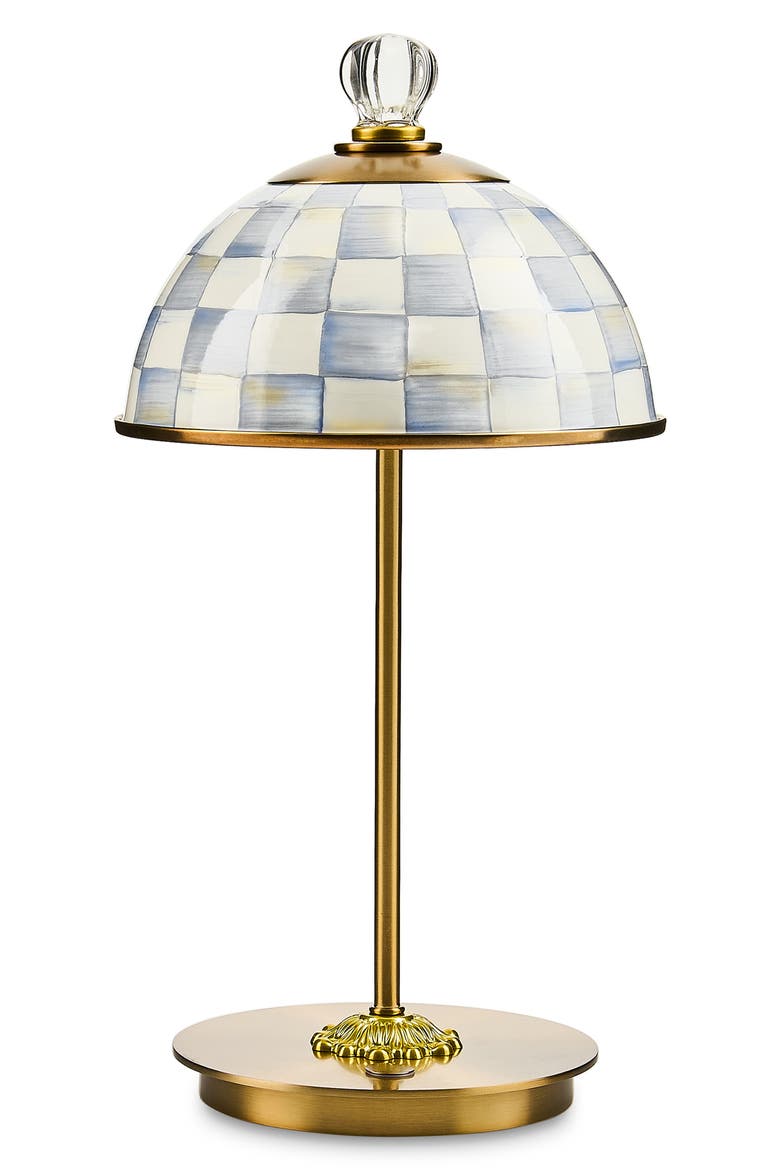Sterling Check LED Rechargeable Dome Table Lamp, Main, color, STERLING