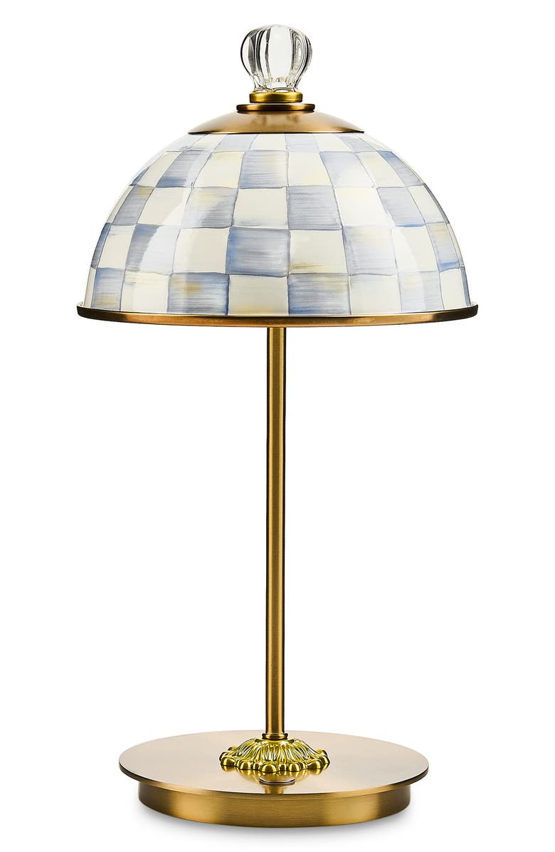 MACKENZIE CHILDS Sterling Check LED Rechargeable Dome Table Lamp, Main, color, Sterling