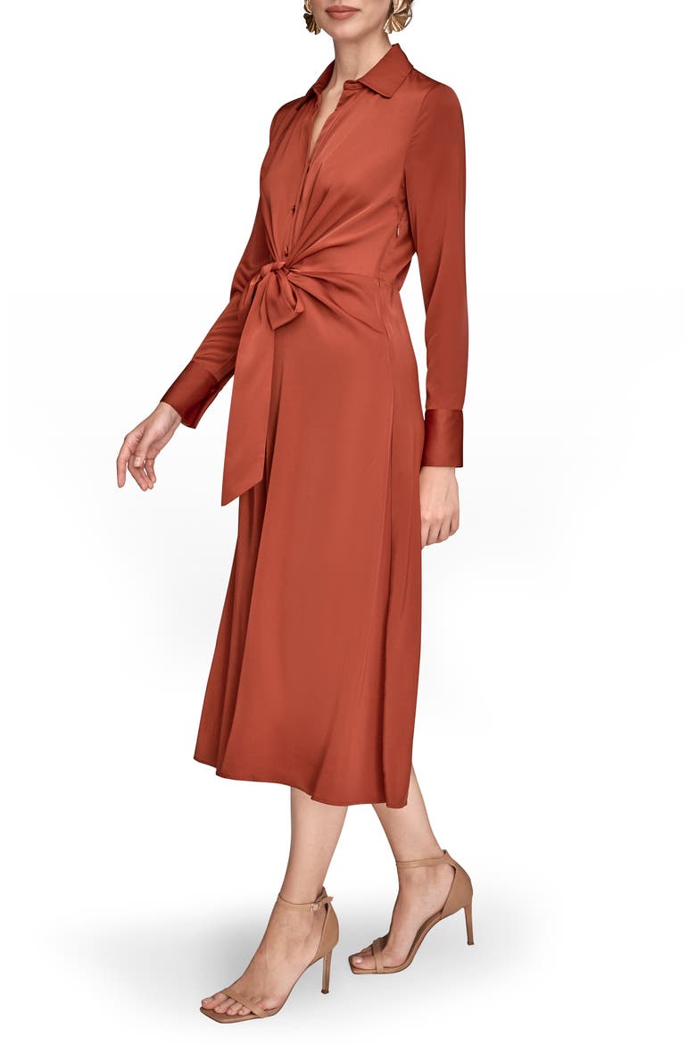 Long Sleeve Satin Midi Shirtdress, Alternate, color, CINNABAR