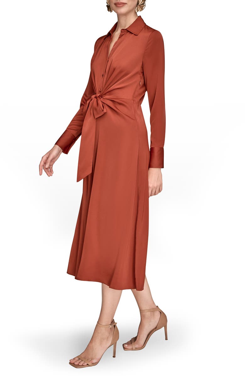 Donna Karan New York Long Sleeve Satin Midi Shirtdress, Alternate, color, Cinnabar