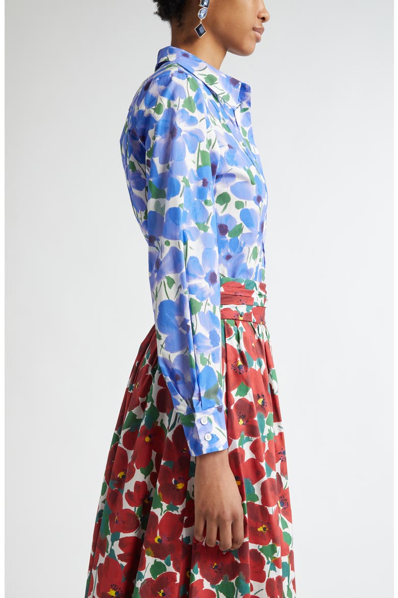 Floral Stretch Cotton Button-Up Shirt, Alternate, color, DELPHINIUM MULTI