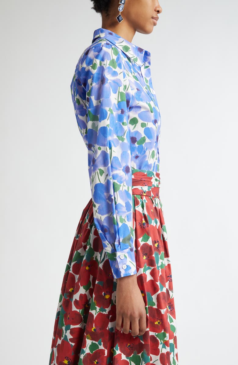 Carolina Herrera Floral Stretch Cotton Button-Up Shirt, Alternate, color, 