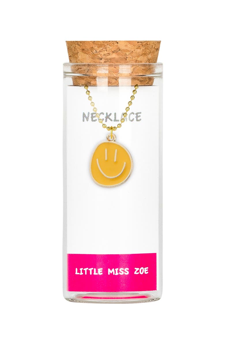 Smiley Charm Necklace in Gift Bottle, Main, color, Yellow