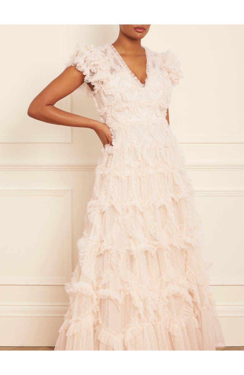 Needle & Thread Amorette V-neck Gown, Alternate, color, Cream