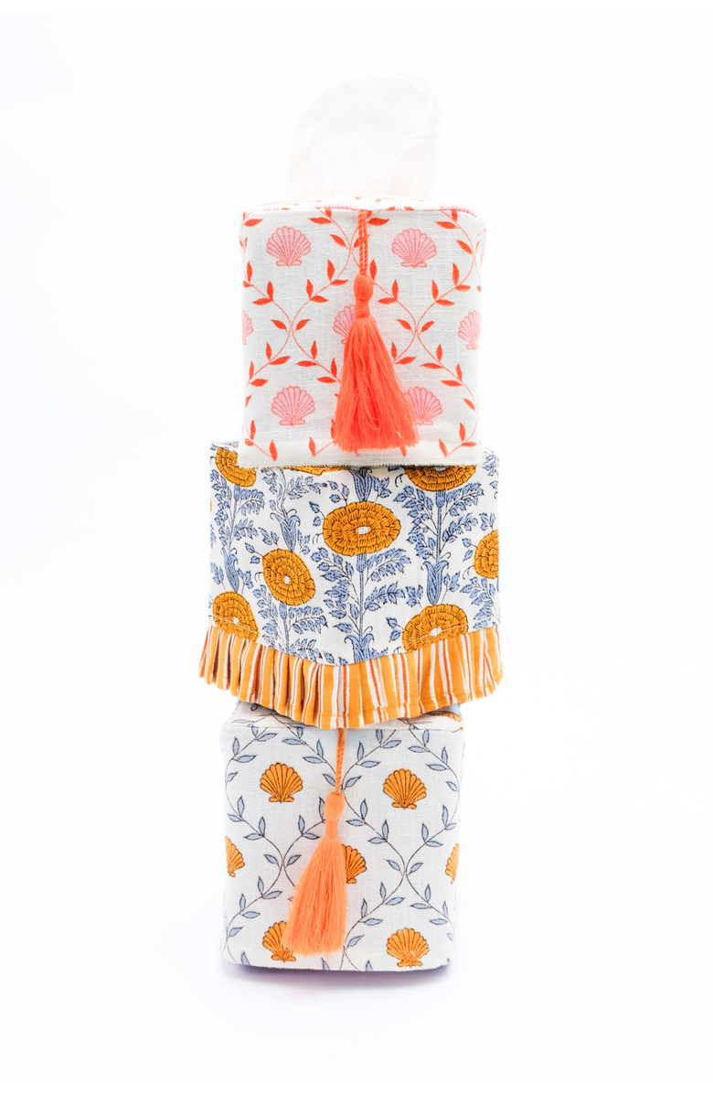 Inner Child Ruffled Tissue Box Cover, Alternate, color, Araminta Blockprint