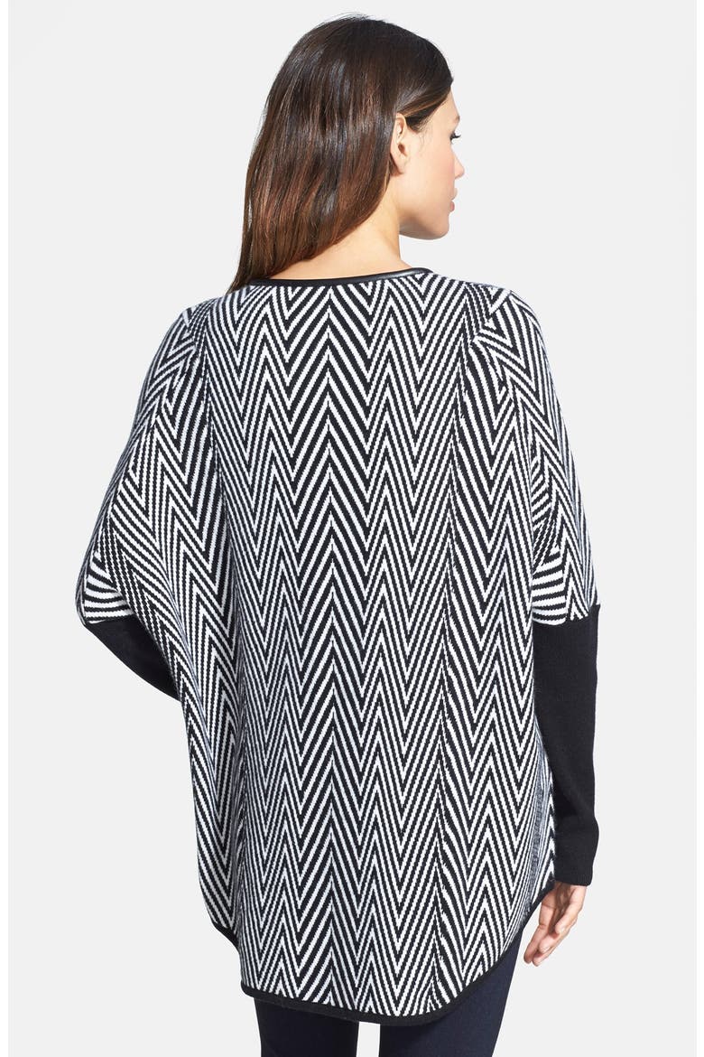 Leather Trim Herringbone Cashmere Poncho, Alternate, color, BLACK- IVORY SOFT MULTI