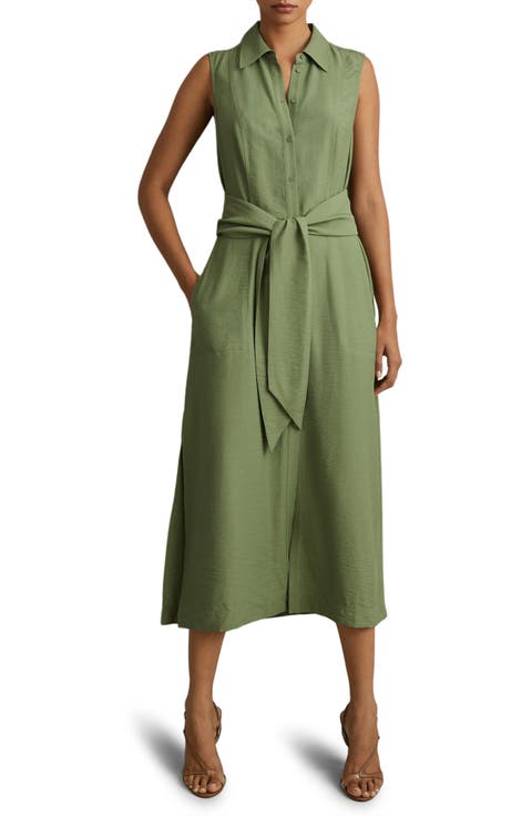 Morgan Tie Belt Sleeveless Midi Shirtdress