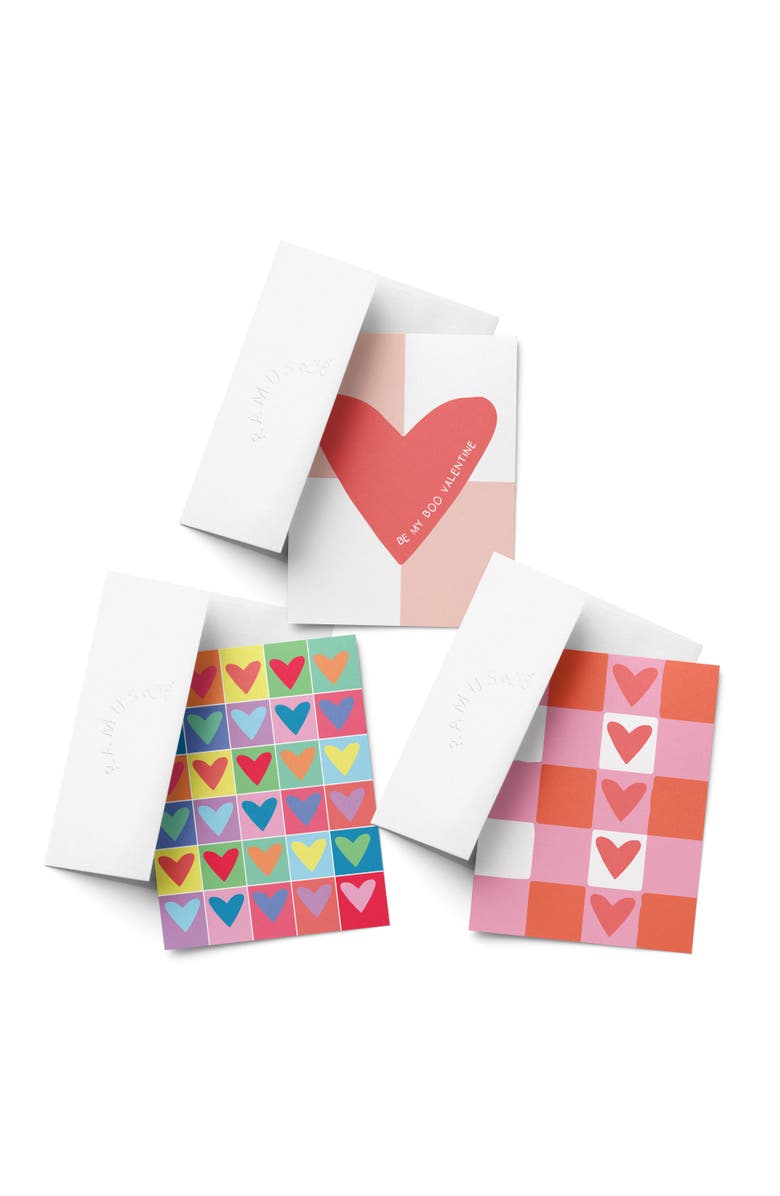 Ramus & Co Love/Valentine's Assorted Greeting Card Pack (3ct) "Boo Valentine, Rainbow Hearts, Heart Plaid", Main, color, Multi-Pack