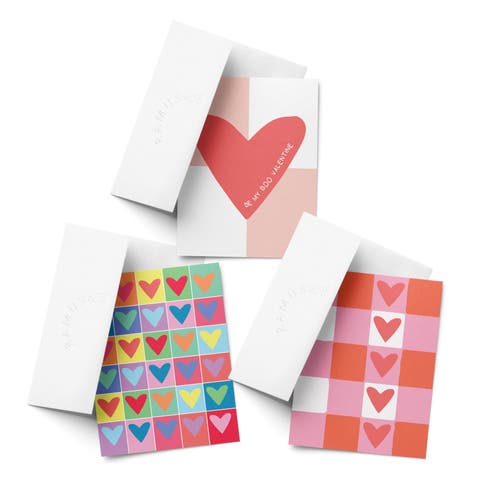 Love/Valentine
s Assorted Greeting Card Pack (3ct) "Boo Valentine, Rainbow Hearts, Heart Plaid"