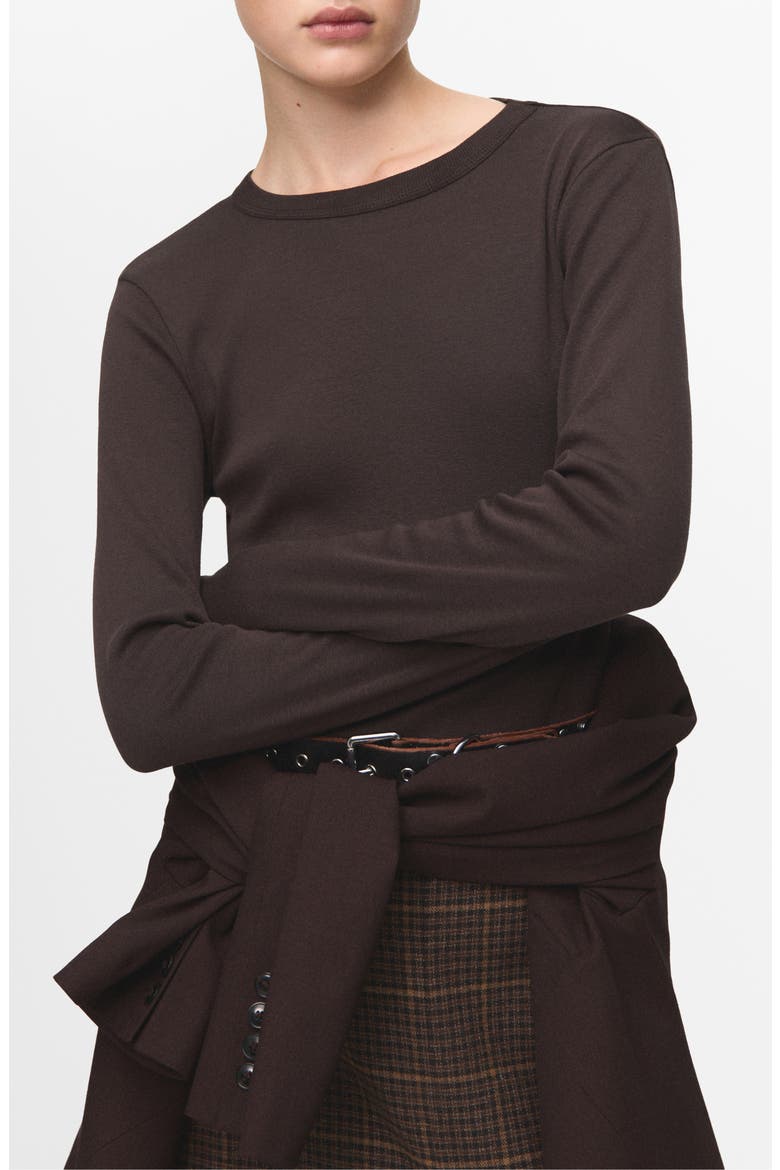 Long Sleeve Cotton Rib T-Shirt, Main, color, BROWN