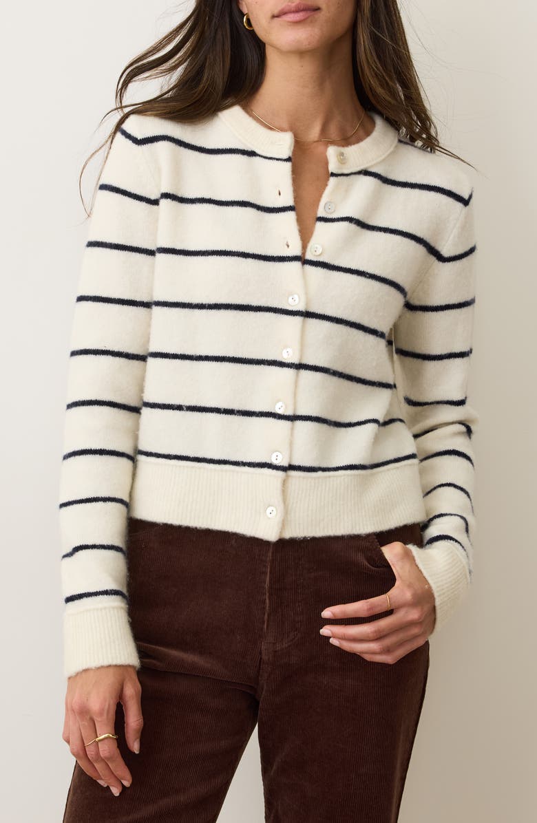 Marine Layer Sausalito Stripe Wool Blend Cardigan, Main, color, Harbor Stripe