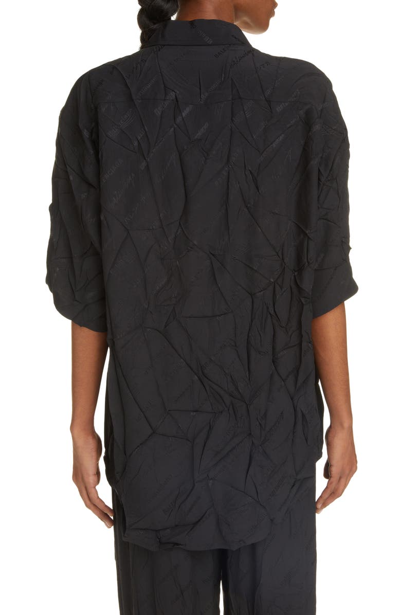 Balenciaga Logo Jacquard Silk Button-Up Shirt, Alternate, color, 